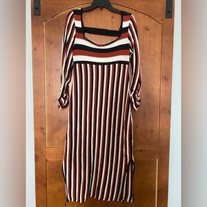 Maeve Dress Womens Med Multicolor Stripe Knit Square Neck Midi Sweater Bodycon